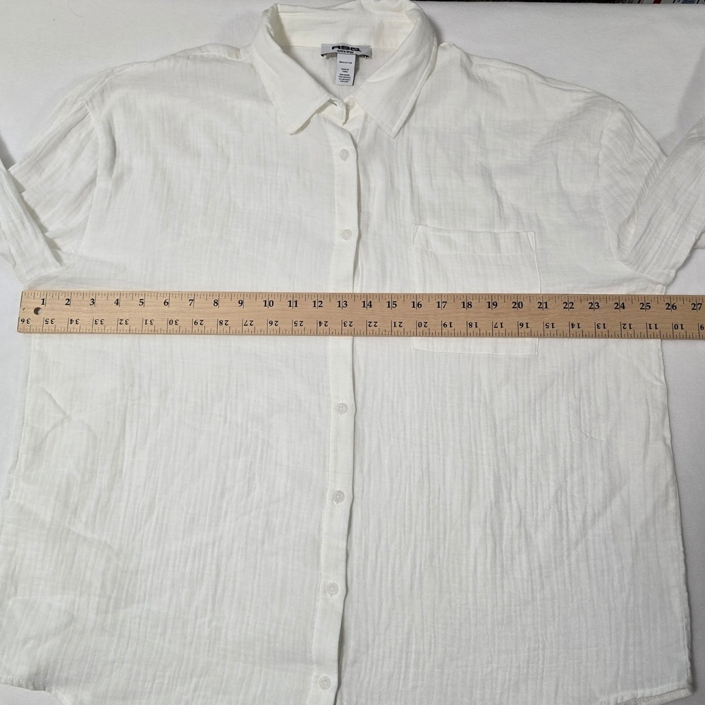 RSQ White 100% Cotton Button Down Shirt XL Pocket Top Beach Cover Up Resortwear - Picture 8 of 10